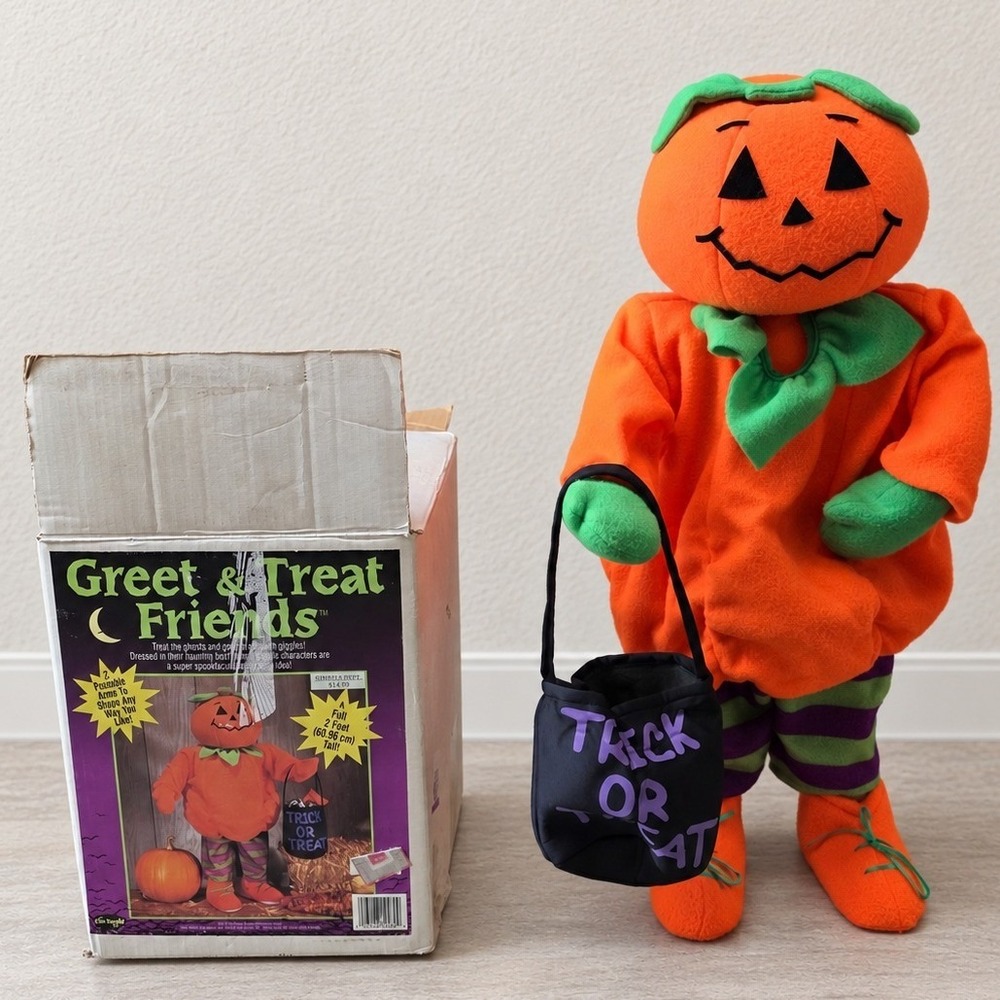 Vintage Fun World Greet & Treat Friends Pumpkin 27" Posable Greeter w Box
